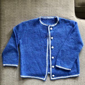 Blue Knit Cardigan White Trim